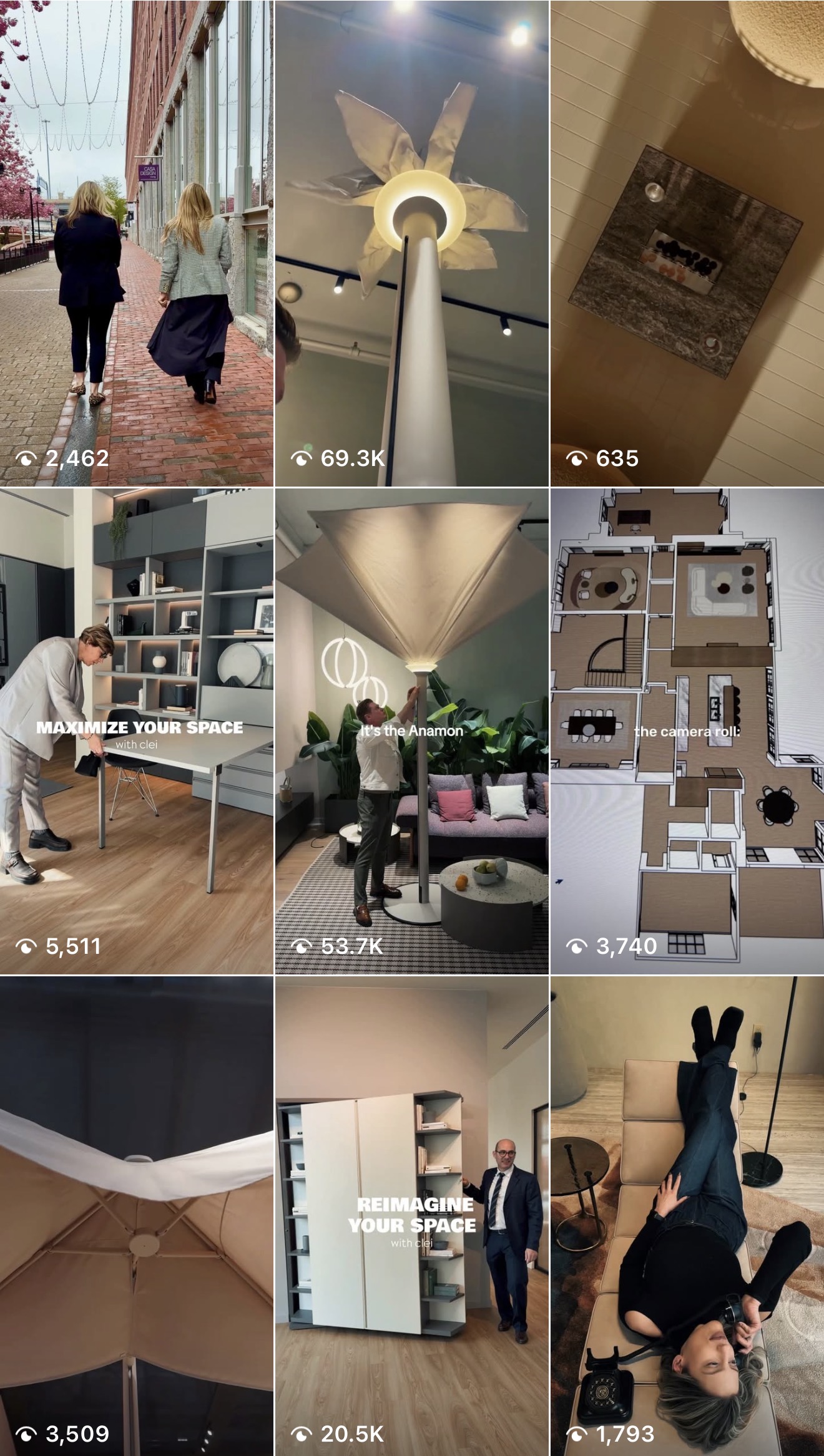 Casa Design Group content grid, on-site Reels and showroom photography