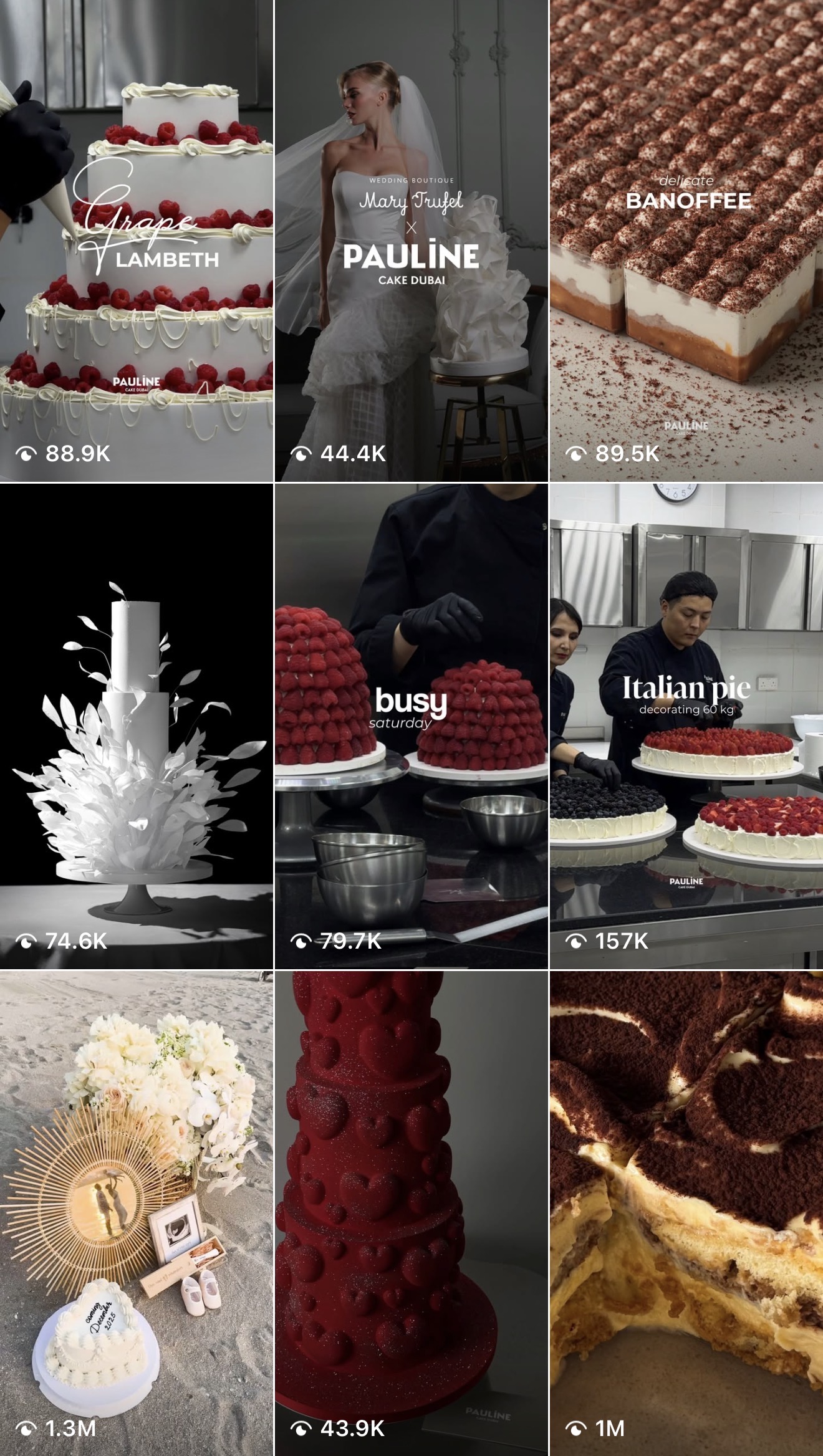 Pauline Cake Dubai reel highlights grid
